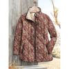 Women's Tropical Leaf Print Quilted Jacket Stand Collar Button Down Contrast Trim Casual Coat