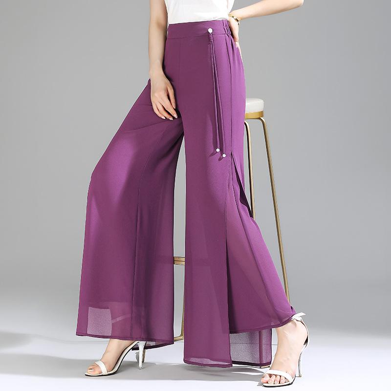 Double Pants Fashion Slit Pants Spring Summer Comfortable Elastic Waist Slim Chic Droop Pants