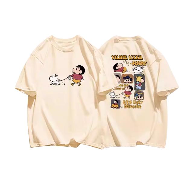 

2026 Summer Comic Form Crayon Shinchan Image 100 Cotton Printed Oversize Casual Tshirt Adult Children Parentchild Top Y2k 4XL