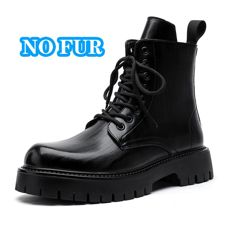 

Повседневная кожаная мужская обувь хайтопы, толстая подошва, мужские мотоботы на шнуровке, однотонные полусапоги до середины икры, ботильоны, теплая плюшевая меховая обувь 46