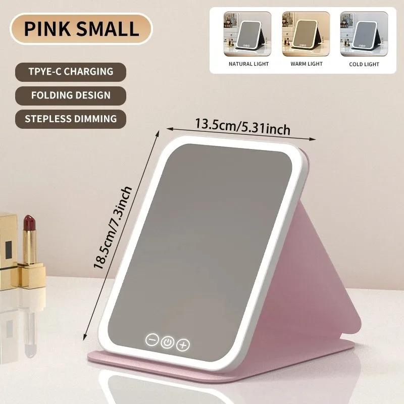 Portable 3 Colors LED Makeup Mirror Pocket Mirror USB Rechargeable Touch Control 3 Brightness Dimmable for Daily Travel Gift