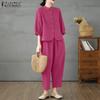 ZANZEA Women 3/4 Sleeve Blouse and Harem Pants Casual Two Piece Suit Sets
