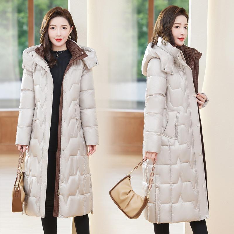 Women's cotton-padded clothes, winter medium and long over-knee glossy leave-in, thickened, slim and thin, warm cotton-padded jacket