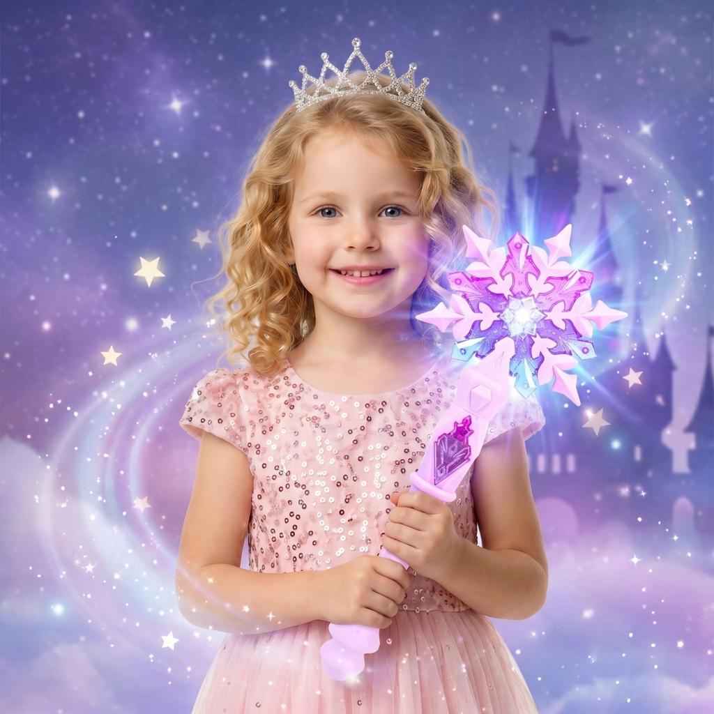Kids Light Up Snowflake Magic Wand with Sound Effects Touch Activated Electronic Fairy Stick for Role Play and Costume Parties