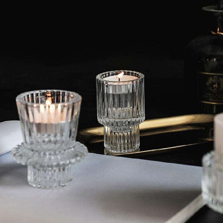 Clear Glass Candle Holder Vertical Stripe Candle Holder for Weddings Restaurant