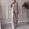 2025 European & American Casual Cotton Linen Shirt & Drawstring Wide-Leg Pants Set