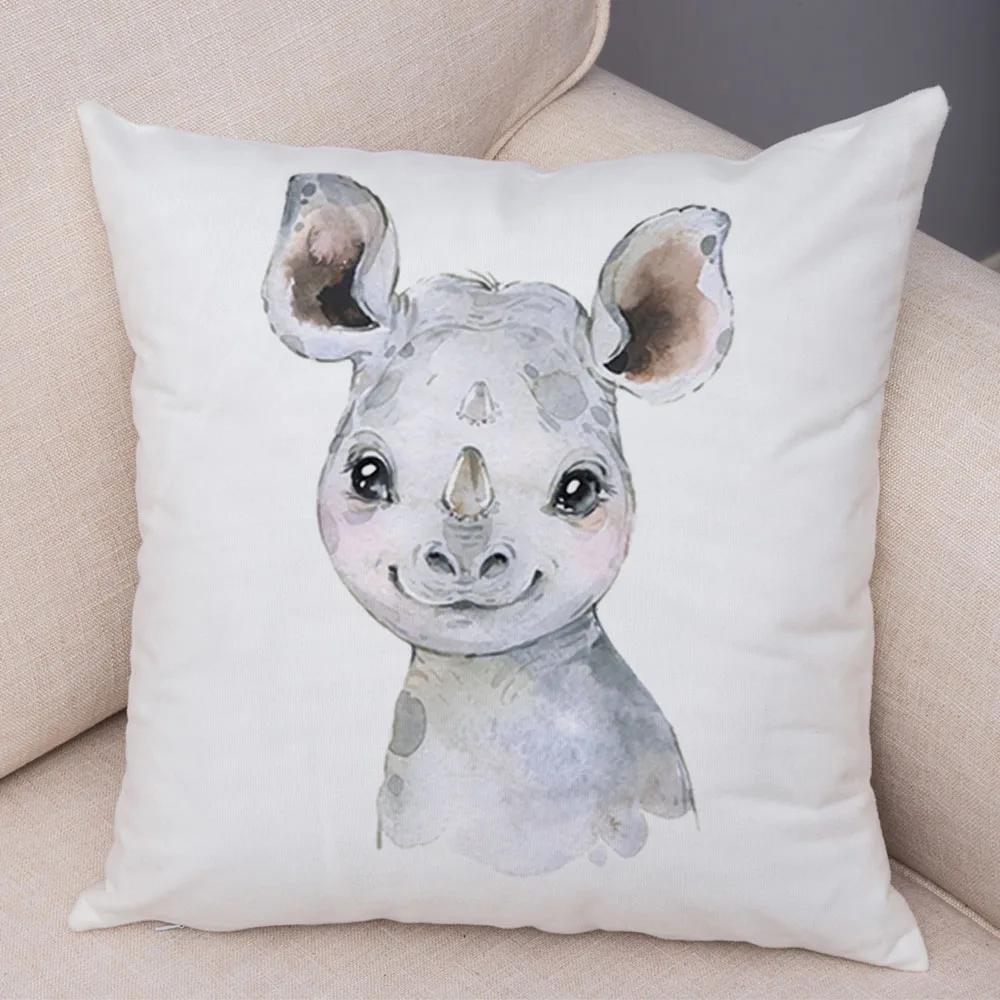 Watercolor Cute Animal Cushion Cover Sofa Home Decor Zebra Giraffe Hippo Monkey Lion Fox
