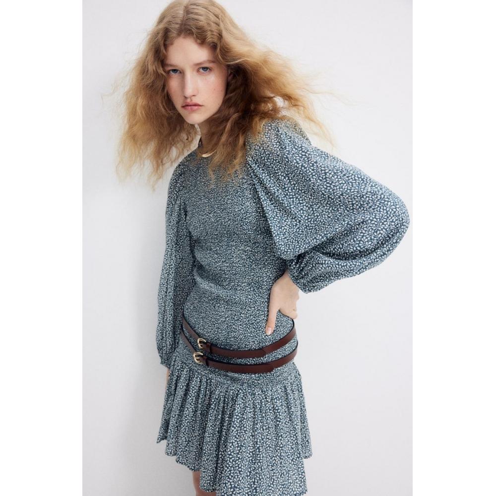 

H M sMoking Dress Dark Turquoise Patterned