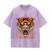 2026 Vintage Washed Black Tiger Head Graphic T Shirt Triangle Ornament Tiger King Retro Print Oversized Men Streetwear Casual Sh