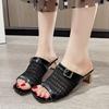 Weave High Heels Slippers Women Heeled Sandals Mesh Shoes Square Toe 2026 Summer Pumps Chunky Open Toe Dress Sandalias Mujer
