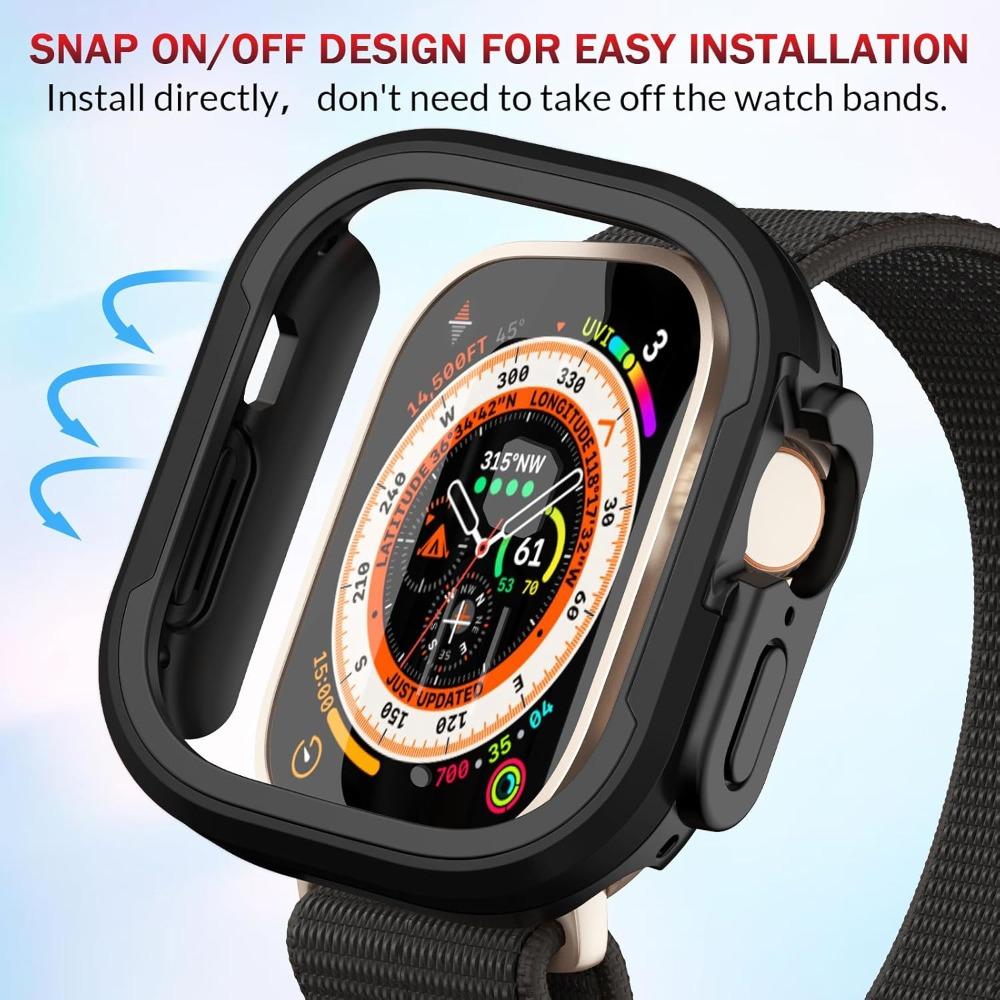 Metal Bumper Fit for Apple Watch Ultra 3 49mm Case Cover for iWatch Ultra 3/2/1 Watch Case 49mm, Matte Aluminum Bezel + Soft TPU Bumper