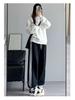Women's High-Waist Gray & White Striped Jogger Sweatpants - Small, Casual & Loose Fit, Ideal for Autumn/Winter.