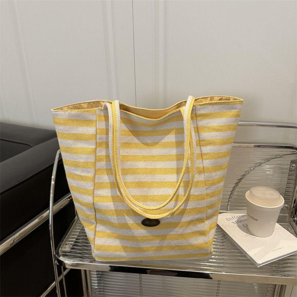 Letter Stripe Canvas Bag Striped Tote Bag Simple Cloth Shoulder Bag  Girls