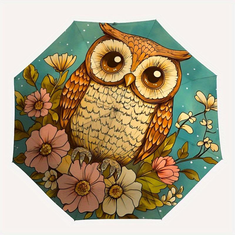 1 шт. Иллюстрация совы, Автоматически открывающийся/закрывающийся складной зонт, Компактный портативный дорожный зонт, Прочная конструкция yy250814181