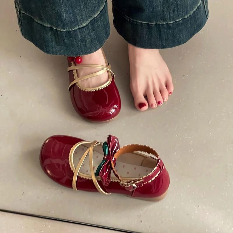 Stylish and Elegant Round Head Mary Jane Shoes Bow Lolita Single Shoes Women's Summer Retro Low Heel Jk Small Leather Shoes