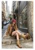 Vintage Color Block Buckle Round Toe Ankle Boots - Women's Mid-Calf Riding Boots, New Fashion