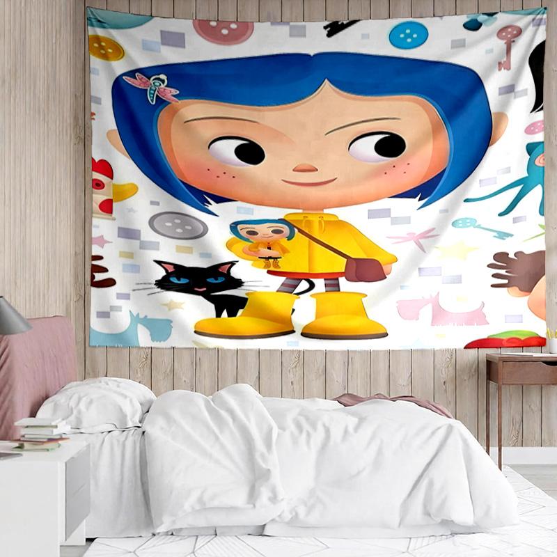 Coraline Tapestry for Bedroom Aesthetic Classroom Tapestries Wall Hanging for Living Room Dorm Office,Ideal Creative Gift