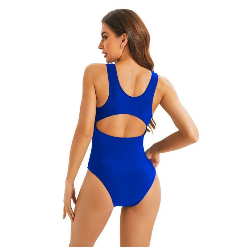 Womens Racerback Colorblock High-Waisted One-Piece Swimsuit Swimming Training Water Sports
