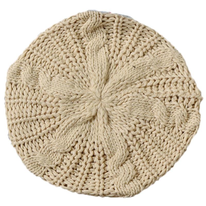 Varm Dame Elegant Strikket Beret Lue Høst Vinter Hverdagsluer Flettet Dame Slapp Baggy Luer
