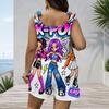 Women Plus Size Crew Neck Tank Romper Dark Gothic Floral Print Jumpsuit Shorts