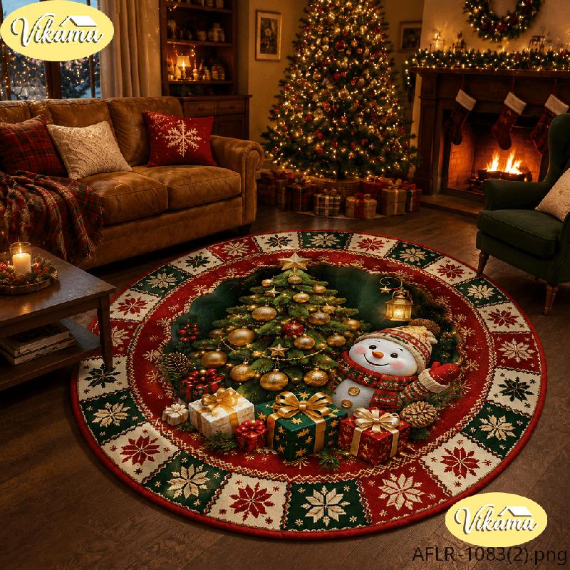 Christmas Round Rug, Farmhouse-Style Christmas Tree Design, Non-Slip Living Room Carpet, Bedroom Bedside Rug, Home Decor