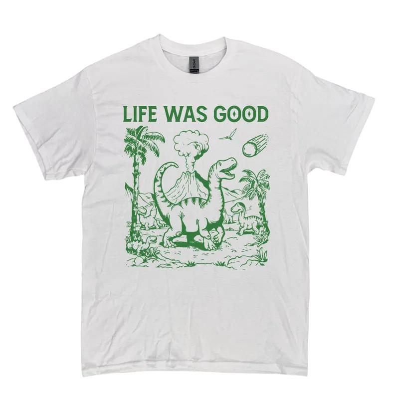 Ретро Забавная Динозавр 90-е Графическая Футболка, Винтажная Футболка  Жизнь Была Хороша  S