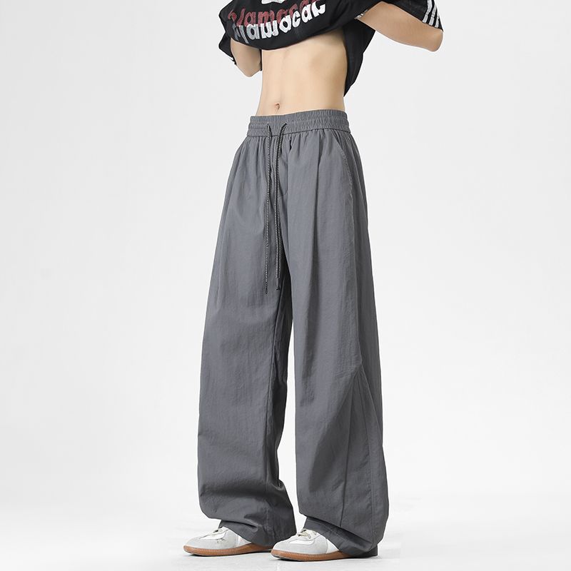 American fashion trendy brand outdoor tooling casual pants men's trend versatile loose wide-leg straight lace-up long pants