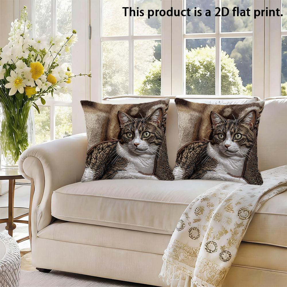 2pcs 2Pcs Cute Tabby Cat Throw Pillow Covers 2D Flat Print Decorative Cushion Cases For Sofa Bedroom Living Room Cushion cover