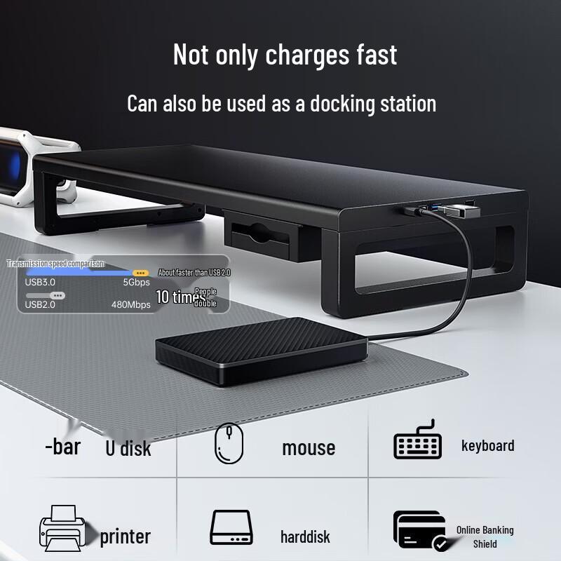llano Monitor Riser with 48W Fast Charge & USB 3.0 Hub