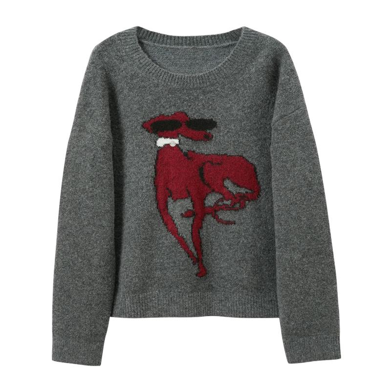 Sancai Women s Jacquard Knit Round Neck Sweater L 165/88A