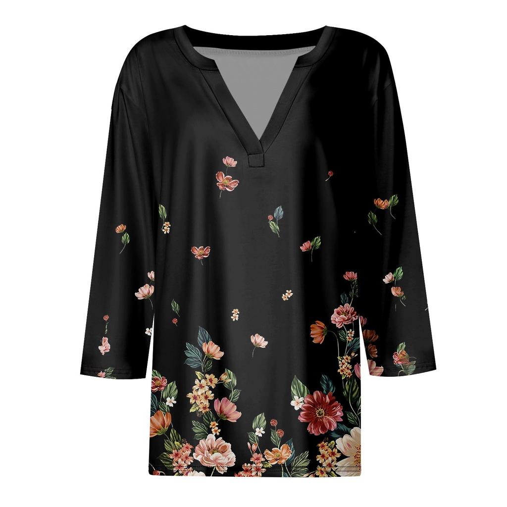 Women's T Shirt Tee Printed 3/4 Sleeve Daily Weekend Fashion Basic V Neck Regular Top