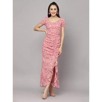 Women Top Tunic A-line Dress Party Wear Floral Print Sweetheart Neck Maxi Dress VF-1807