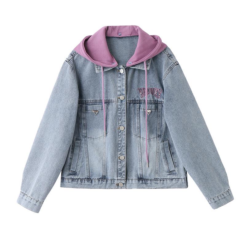 Spring 2025 Women's Spot Denim Jacket with Detachable Hood - Versatile Fashion MZ130