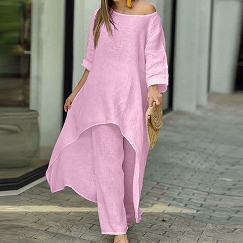 Irregular Long-Sleeve Wide-Leg Pantsuit Irregular Long Sleeve Loose Pants Suit
