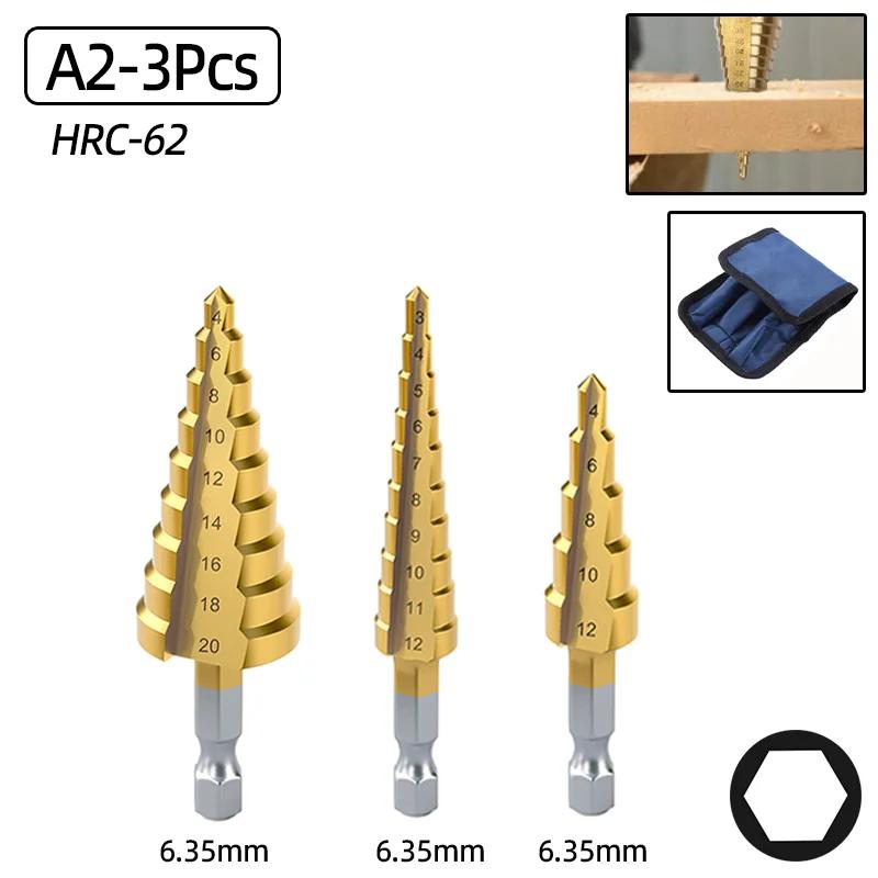 HSS Step Drill Bit Straight Groove Titanium Coated 4-12 4-20 3-12mm Wood Metal Hole Cutter Broca Cone Conical Stage Drill Tools