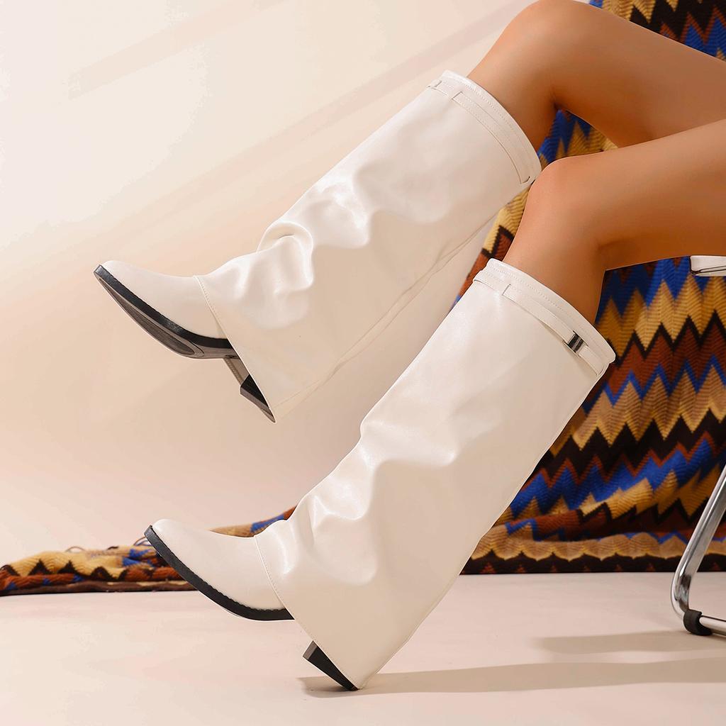 Winter Pointed Leather Comfortable Anti Slip Casual Motorcycle Boots Fashionable New Sexy Plus Size Knight Boots for Women