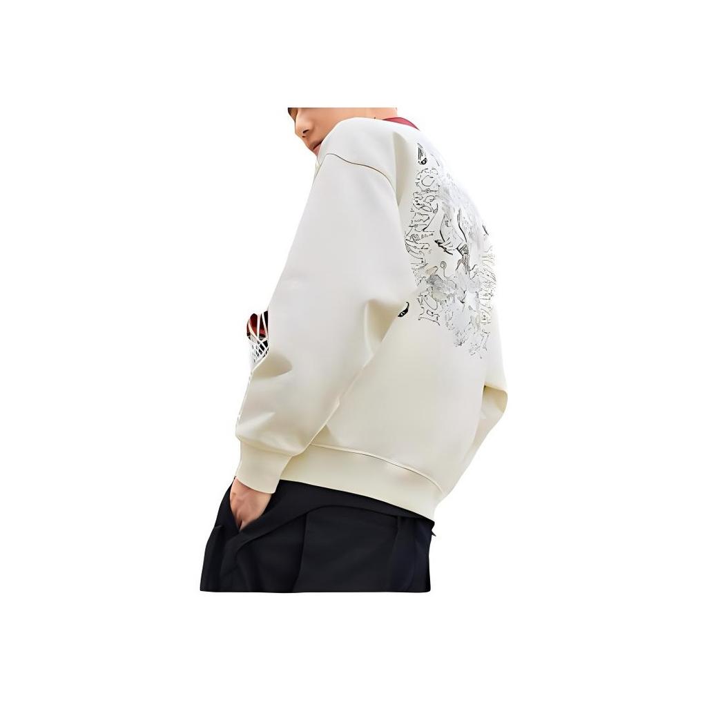 Li Ning Badfive Changan Youth Fun Print Sports Pullover Sweatshirt Unisex Sweatshirt Vanilla-White AWDRF87-3