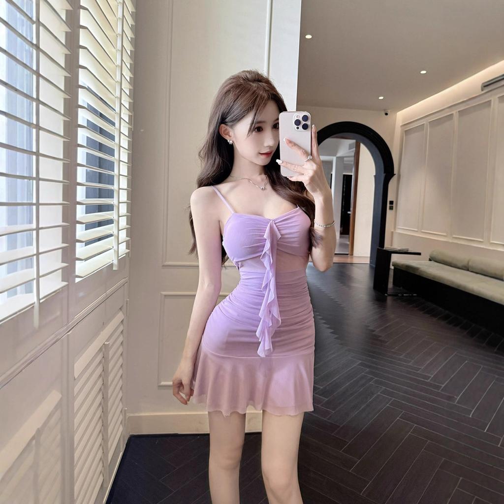 Work clothes Work clothes Low-cut v-neck slim-fitting and thin hip-wrapped bottom suspender dress