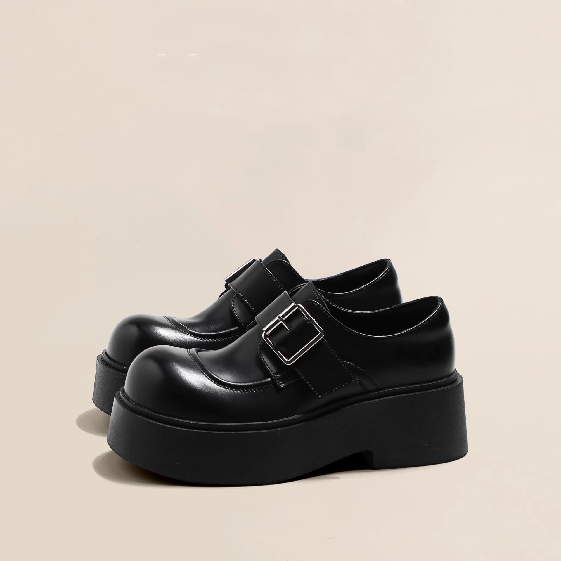 

Шу, увеличение роста, 6 см, туфли на платформе, женские, 2025, новые черные туфли с большой головкой, британский стиль, маленькие кожаные туфли для женщин 35 чёрный