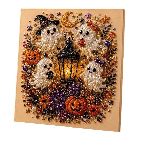Quirky Halloween Art Projects Ghost Faux Pearl DIY Kit, Spooky 3D Bead Cool Pattern Kits Painting Crafts, Gothic Wall for Adults Beginners Decoration