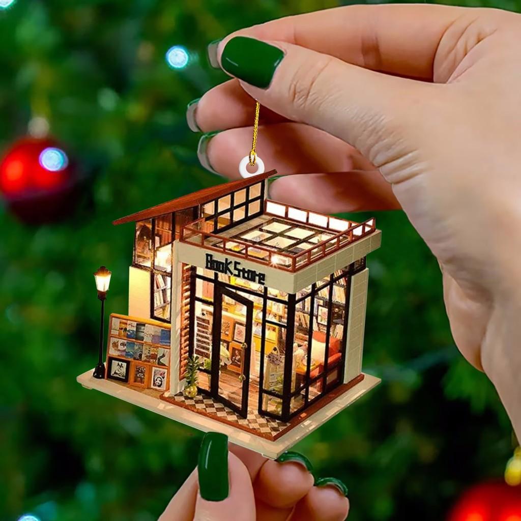 Creative Acrylic Christmas Tree Car Decoration Vintage Style Bookstore Shelf Ornament