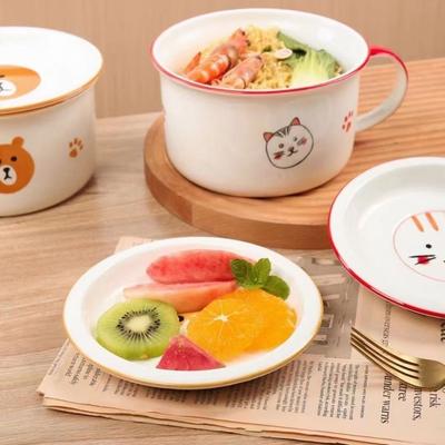 6-Inch Ceramic Instant Noodle Bowl,with Lid Spoon Handle,Personal Special Rice Bowls Noodle Office Workers, Dormitory Soup Set