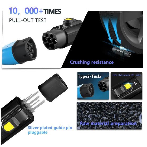 EVqiaoyi TYPE2 For Tesla Adapter 7.2kw TYPE2 Charging Pile to Tesla Car Charging Adaptor, Suitable for Model 3/Y/X/S