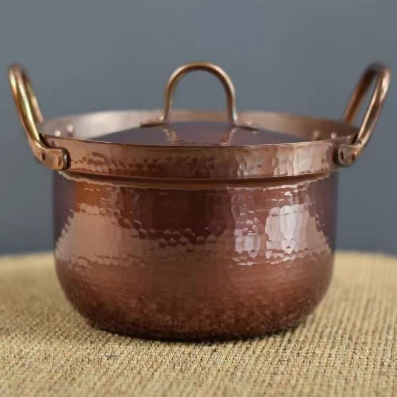 Handcrafted Copper Pot,Hot Pot Cooking Utensil for Boiling,Simmering and Pasta Stewing,With lid 16.5 cm Handheld Portable Pots
