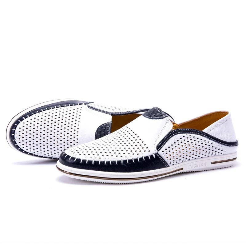 Fashion New Casual Shoes Luxury Brand Leather Loafers Men Leisure Walk Moccasins Hollow Out Breathable Lightweight Slip on Flats Classic