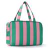 Pink and White Striped Canvas Makeup Bag - Large Capacity Travel Toiletry Handbag for Women
