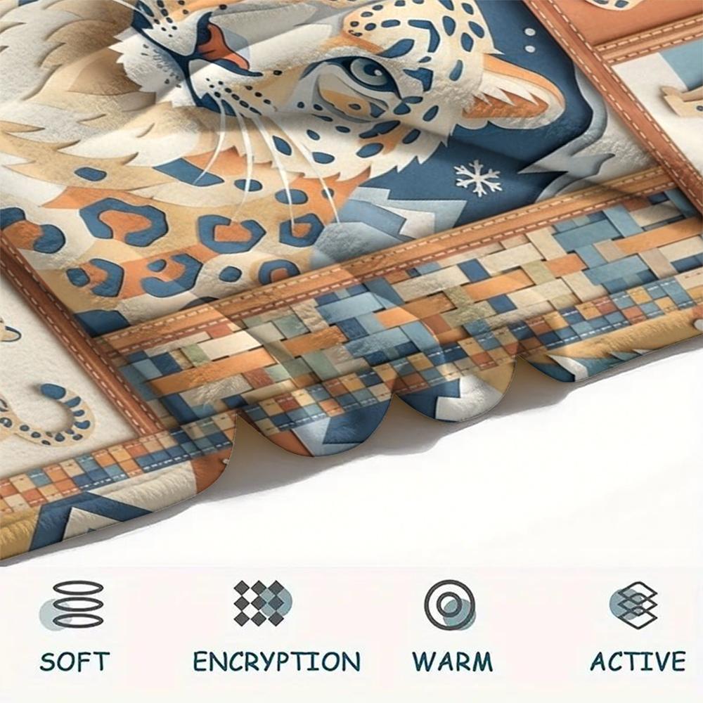 Snow Leopard Animal Print Flannel Blanket, High Quality Comfortable for All Seasons, Home Decor, Warmth and Comfort, Perfect for Christmas Gifts123