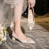 Fashion Medium Heel Single Shoes Thick Heel Wedding Shoes Female Bride Bridesmaid Shoes Two Wear Usually Can Wear Single Shoes Women 2025 New