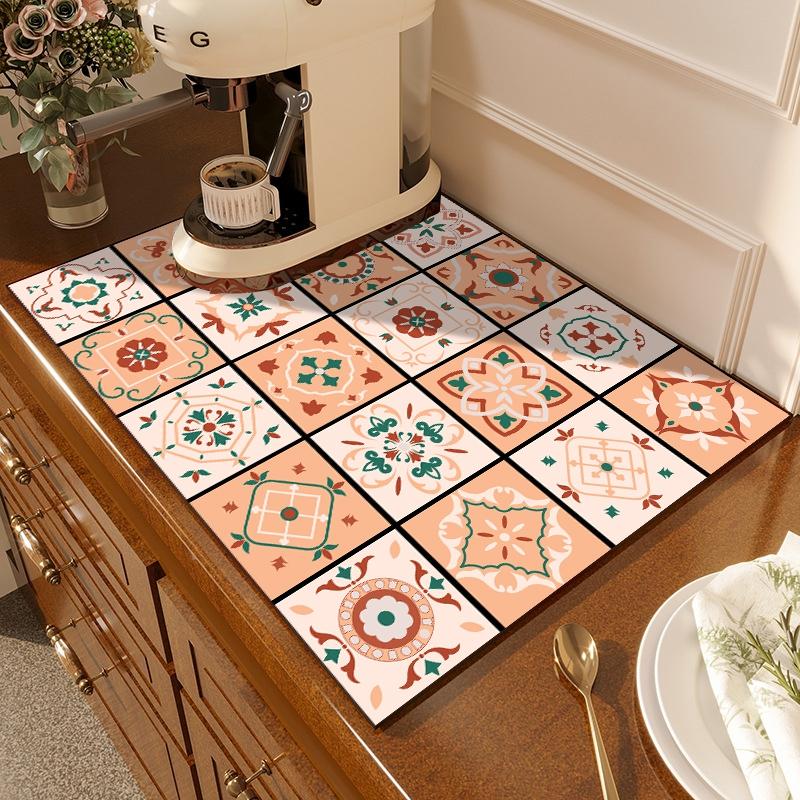 Large Kitchen Absorbent Mat American Style Draining Coffee Dish Drying Pad Printed Tableware Mats Quick Dry Tableware Placemat
