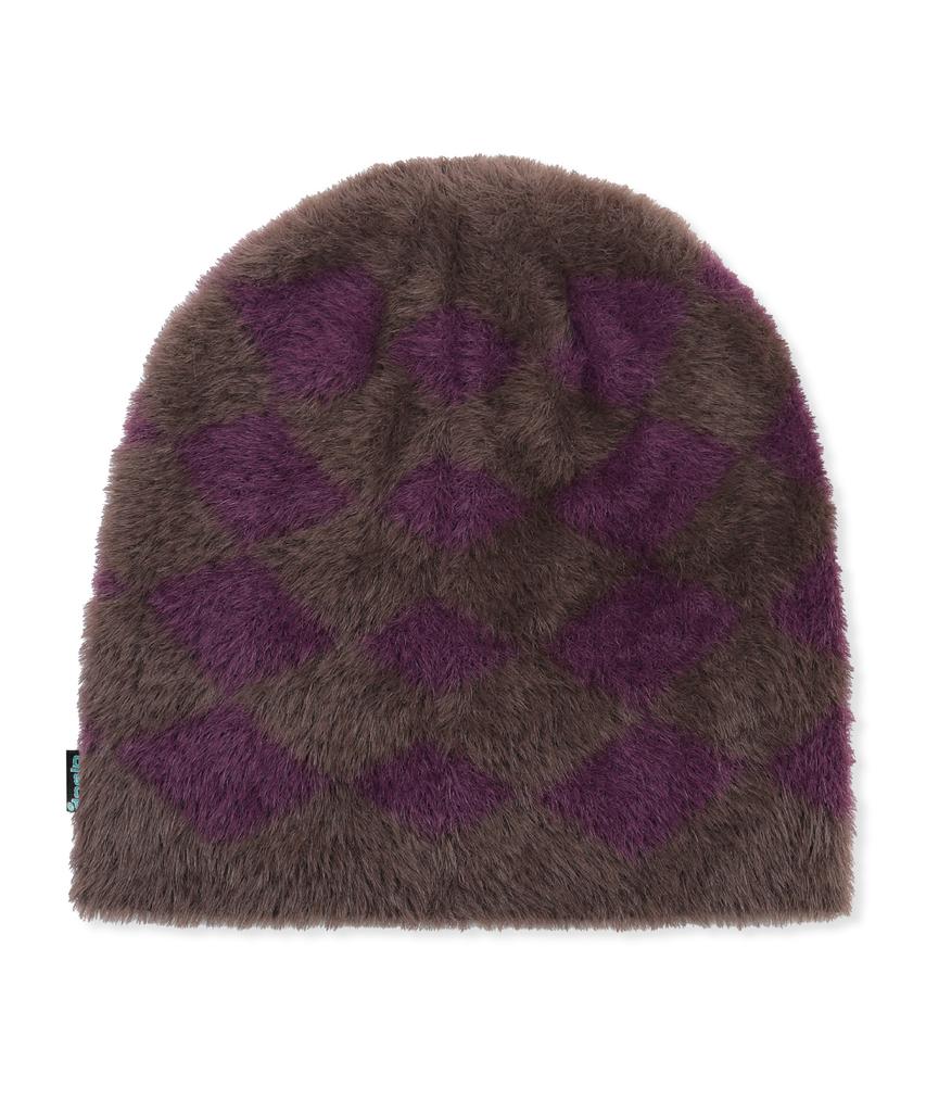 GLACK Gc076 Diamond Checker Hairy Knit Beanie (Brown)